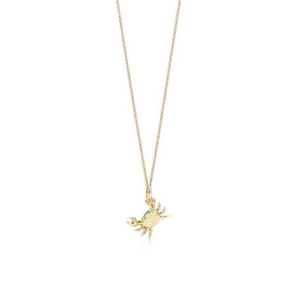Gold Diamond Crab Charm Pendant 